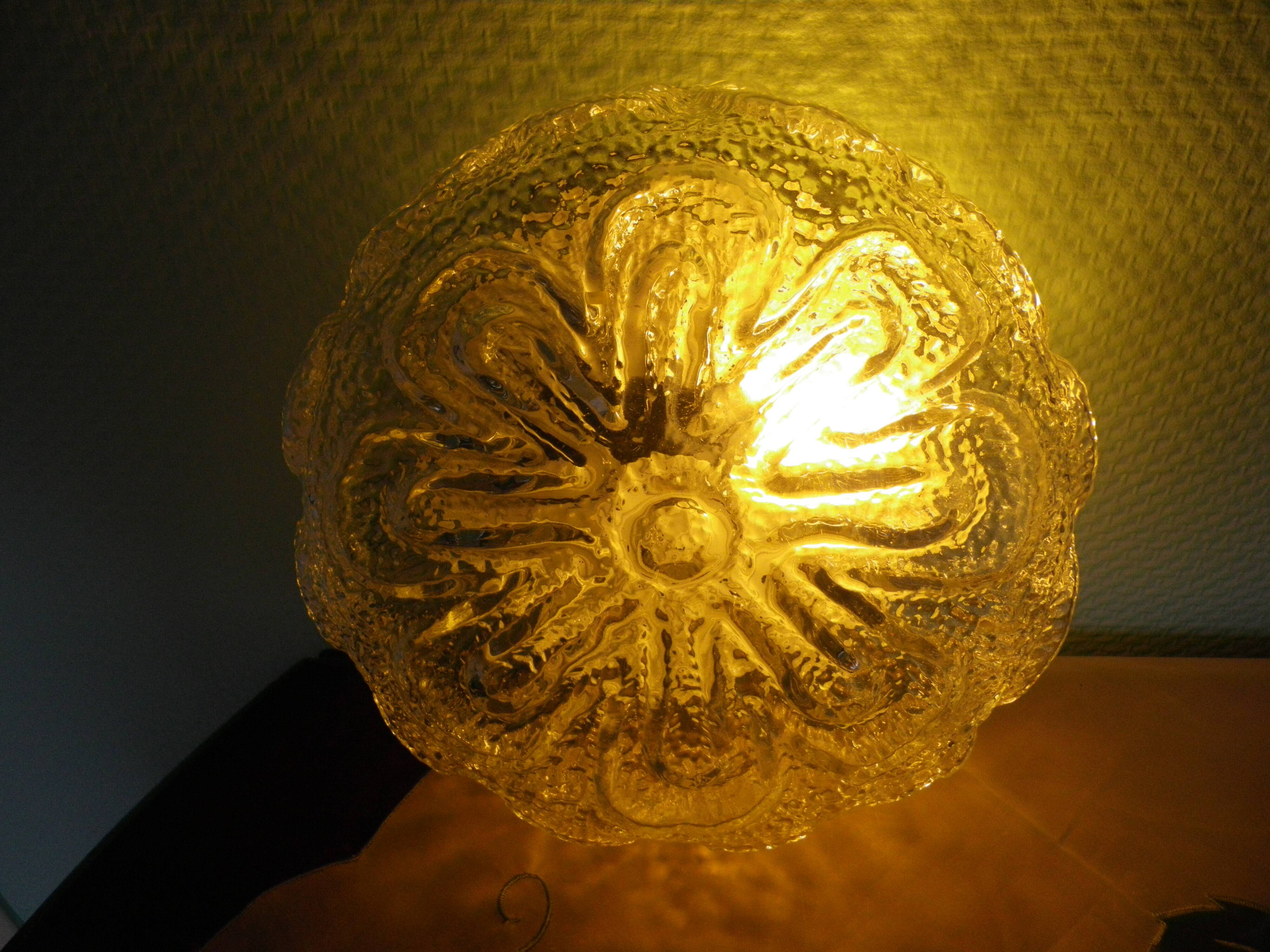 Round pressed glass ceiling light, floral center