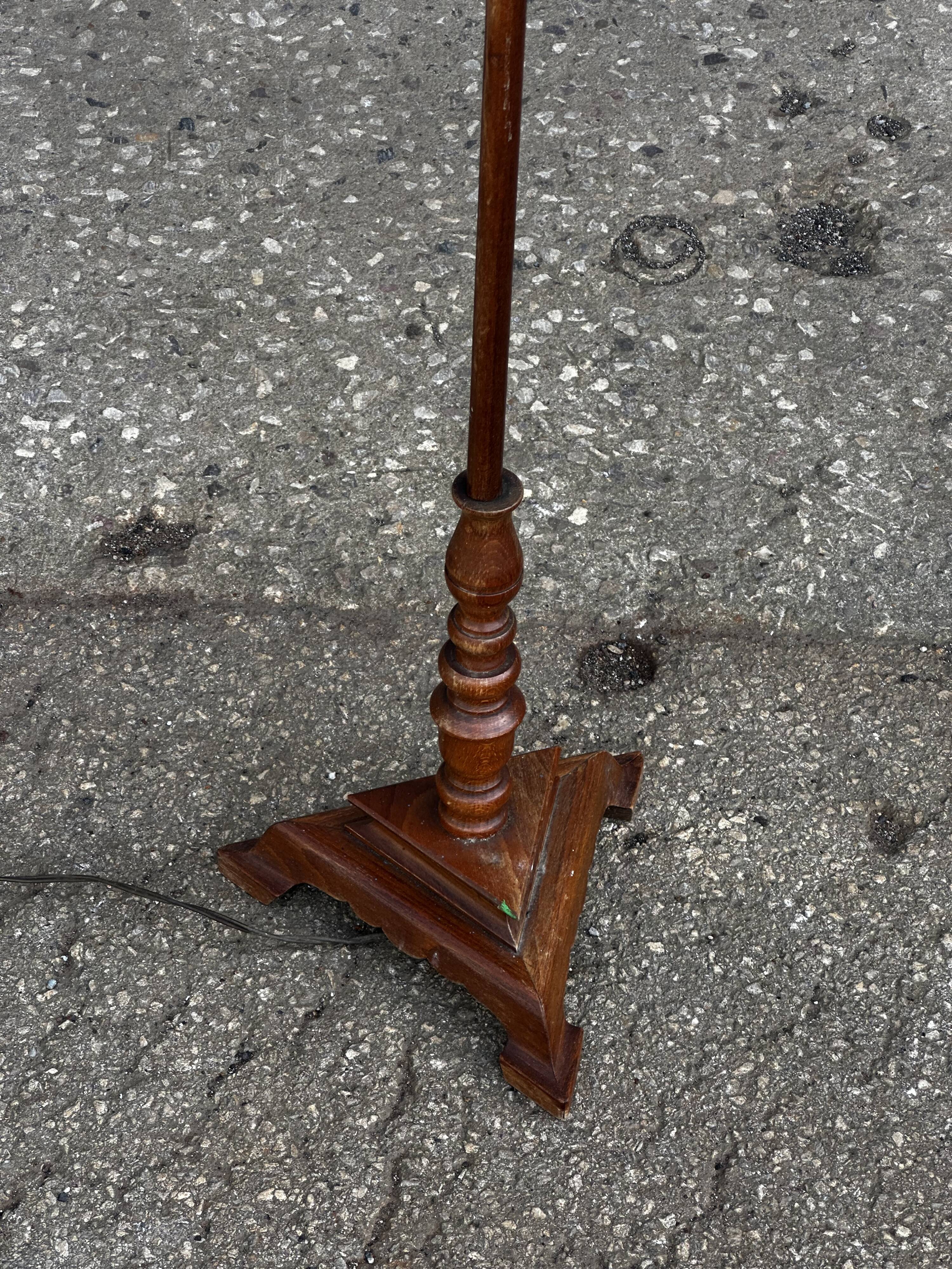 Turned wooden floor lamp from the 1950s.