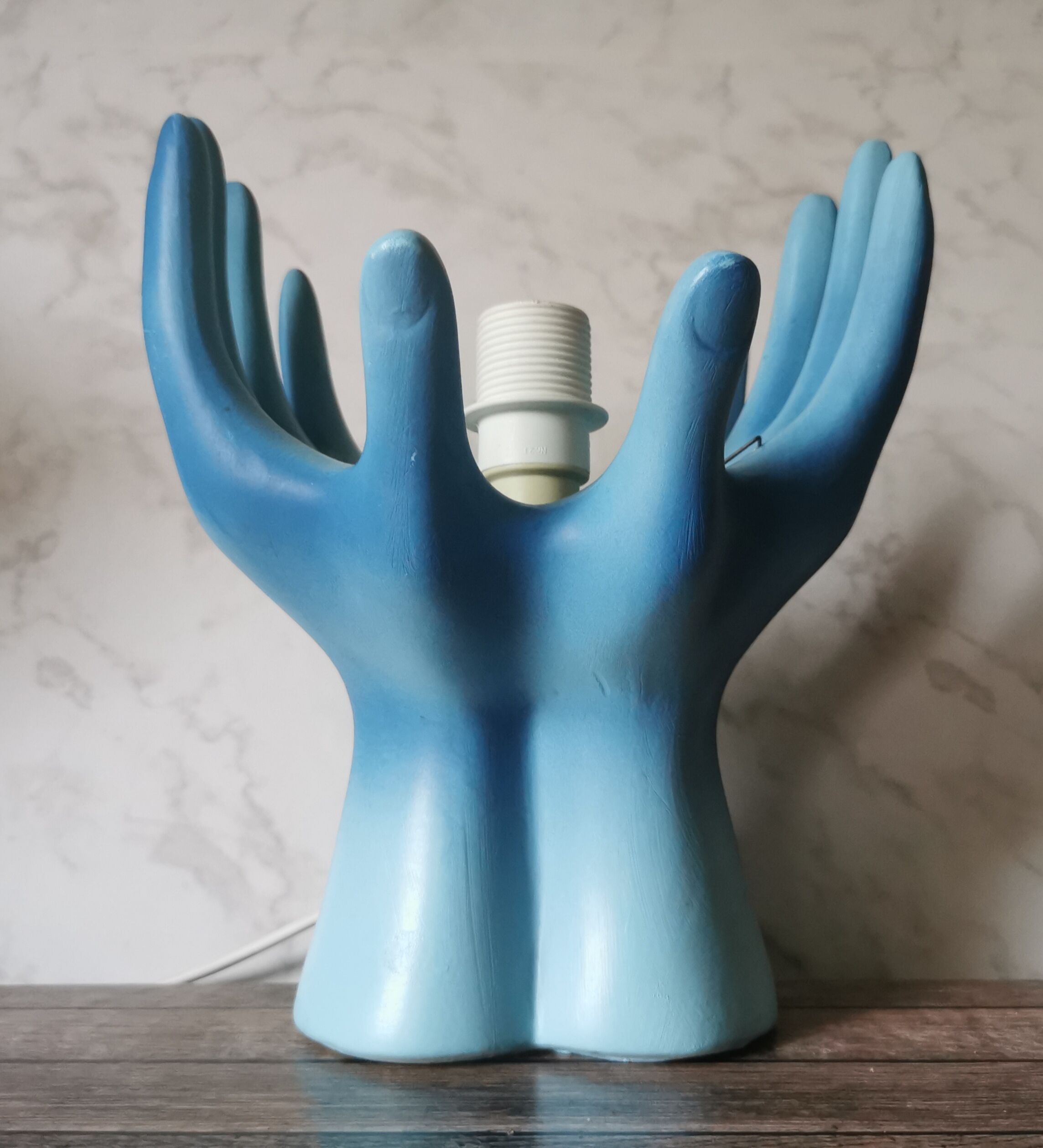 Blue ceramic hand lamp