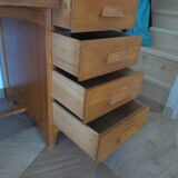 Vintage modernist desk - 5 drawers - shelf - 1950s - closure mechanism