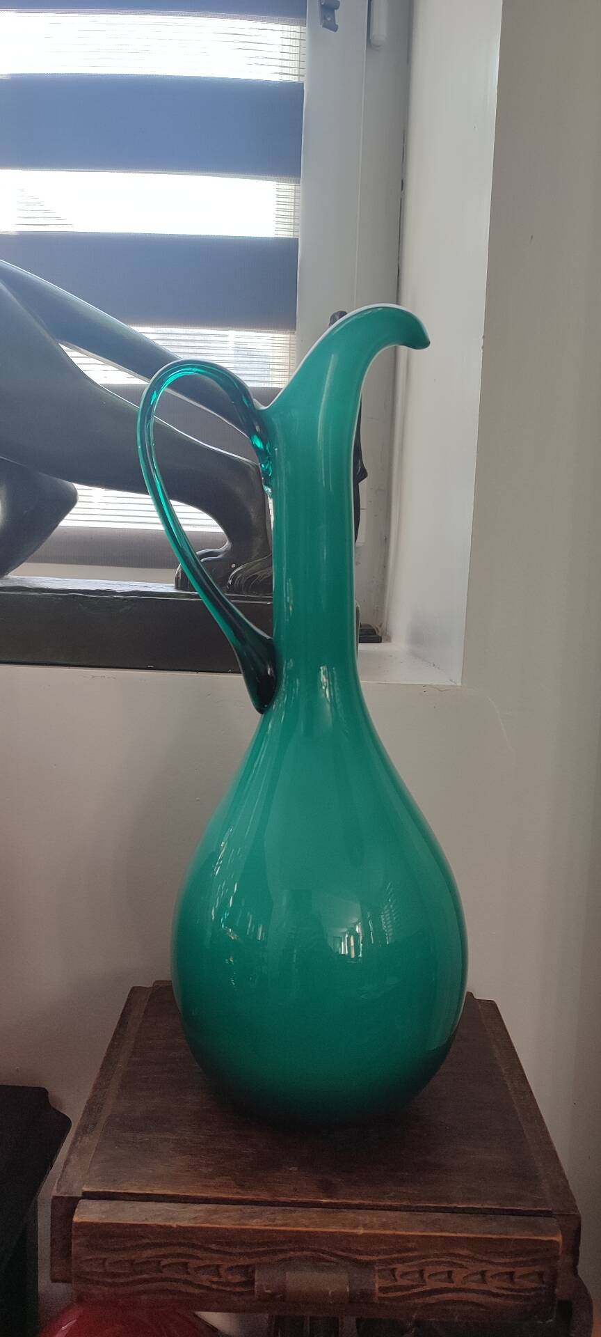 Vintage double glass vase-jug from Empoli (38 cm)