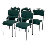 Set of 5 green padded vintage stackable chairs.