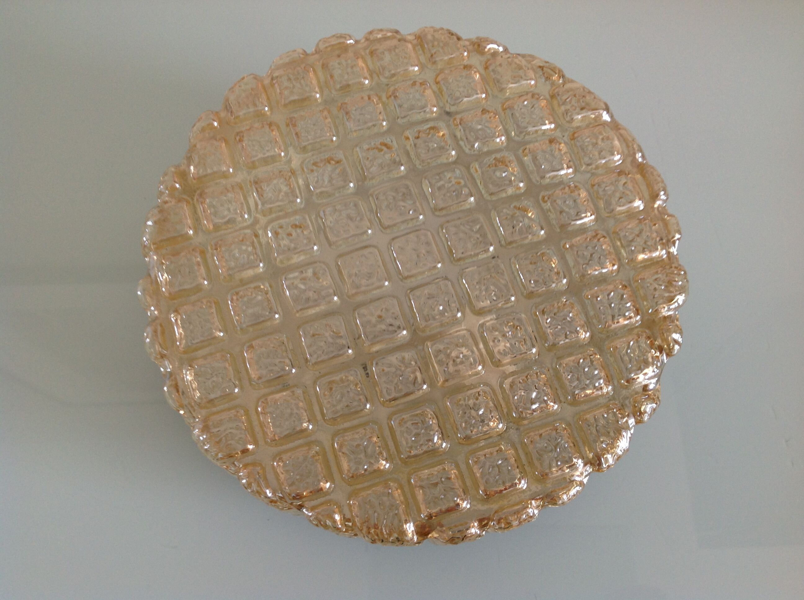 Round ceiling lamp in amber glass / vintage 60s-70s