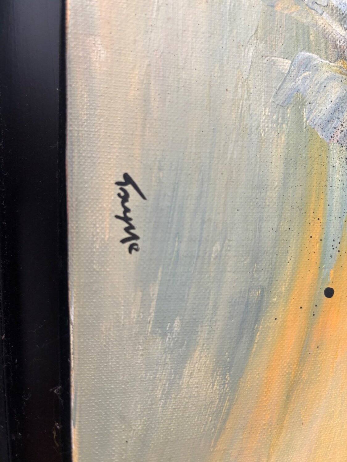 Abstract Lyrical Tableau Oil on Canvas Black and Gold Frame 1960s
