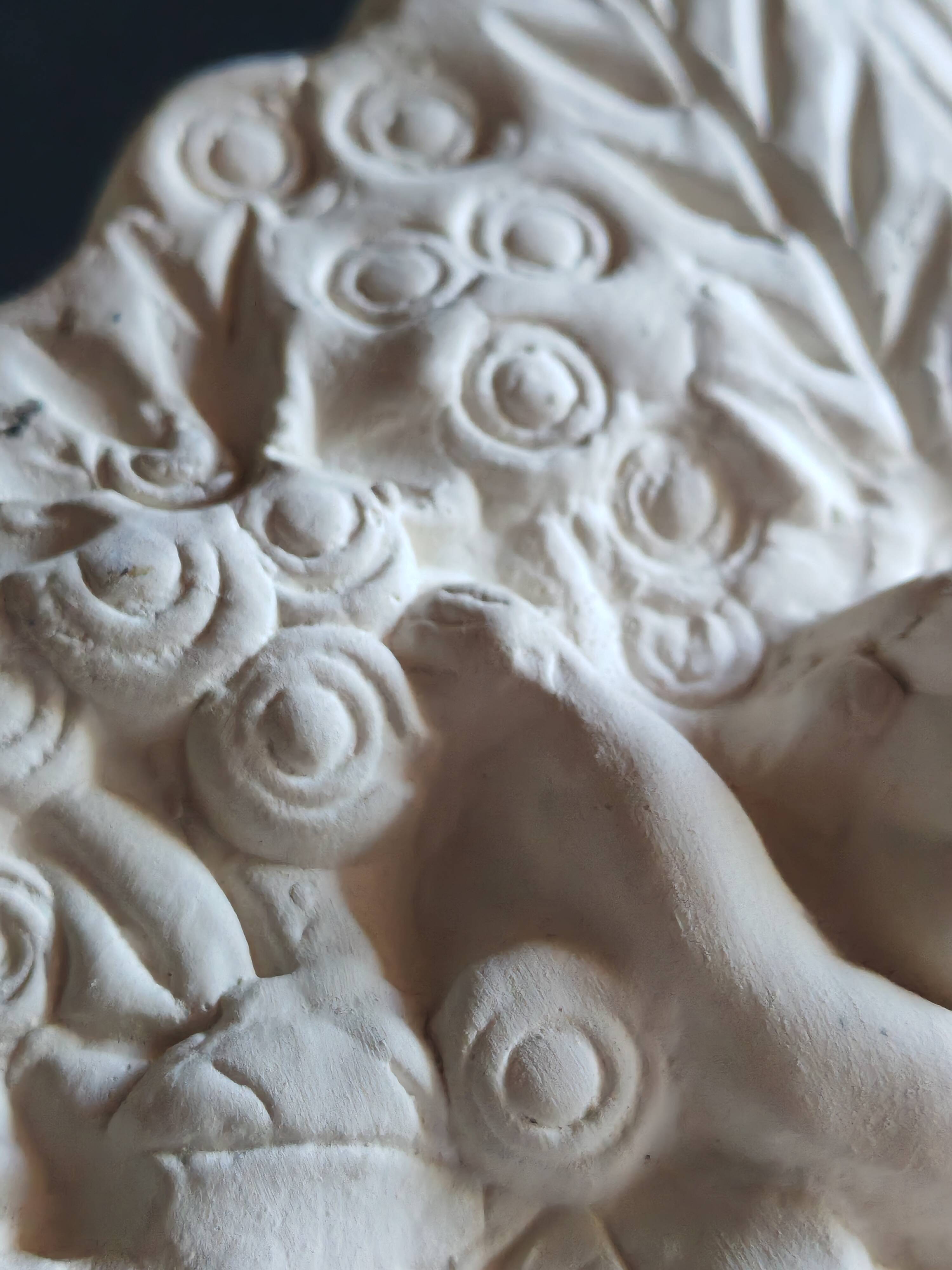 Angel Vase in White Plaster, Vintage Planter with Cherub and Flower Motif