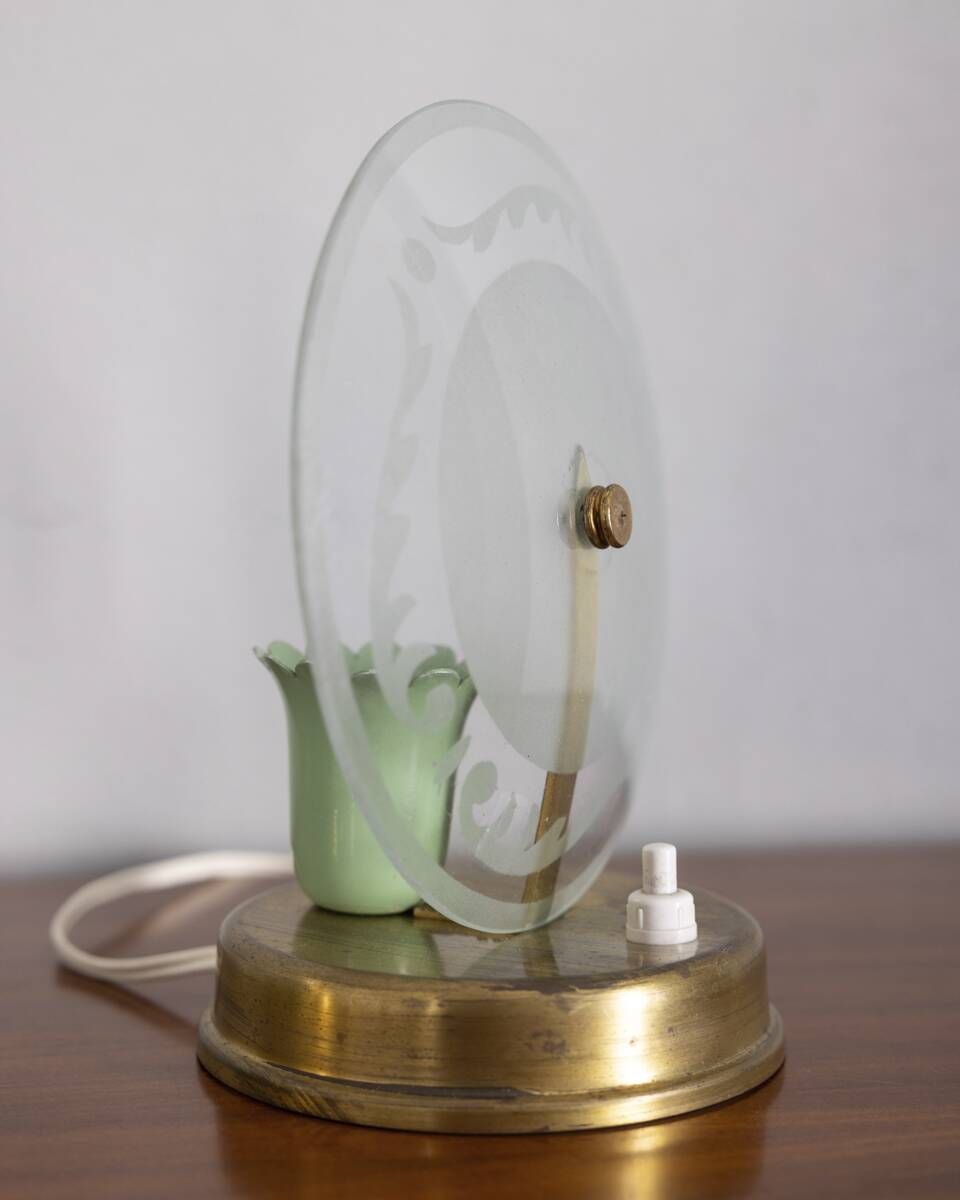 Pair of Vintage 1950s Brass and Glass Table Lamps, Italian Design