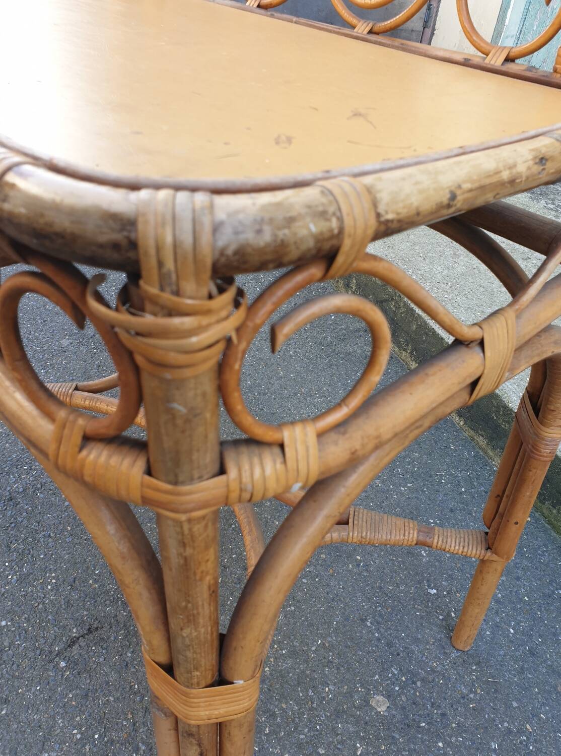 Bamboo and rattan side table, 1950s-1960s