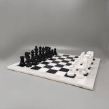 1970s Gorgeous Black and White Chess Set in Volterra Alabaster Handmade Mad