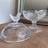 Pressed glass candy box with bird decor – 17 cm – Perfect condition