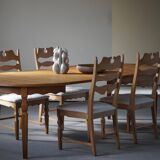 Set of 4 "Razorblade" high back chairs in oak & boucle, Henning Kjærnulf, 1960s