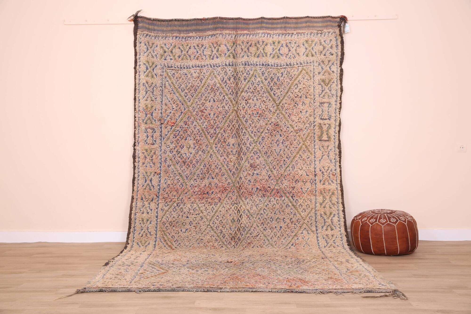 Vintage Moroccan Wool Rug 192 x 328 cm, Handmade Berber Rug, Bohemian Rug
