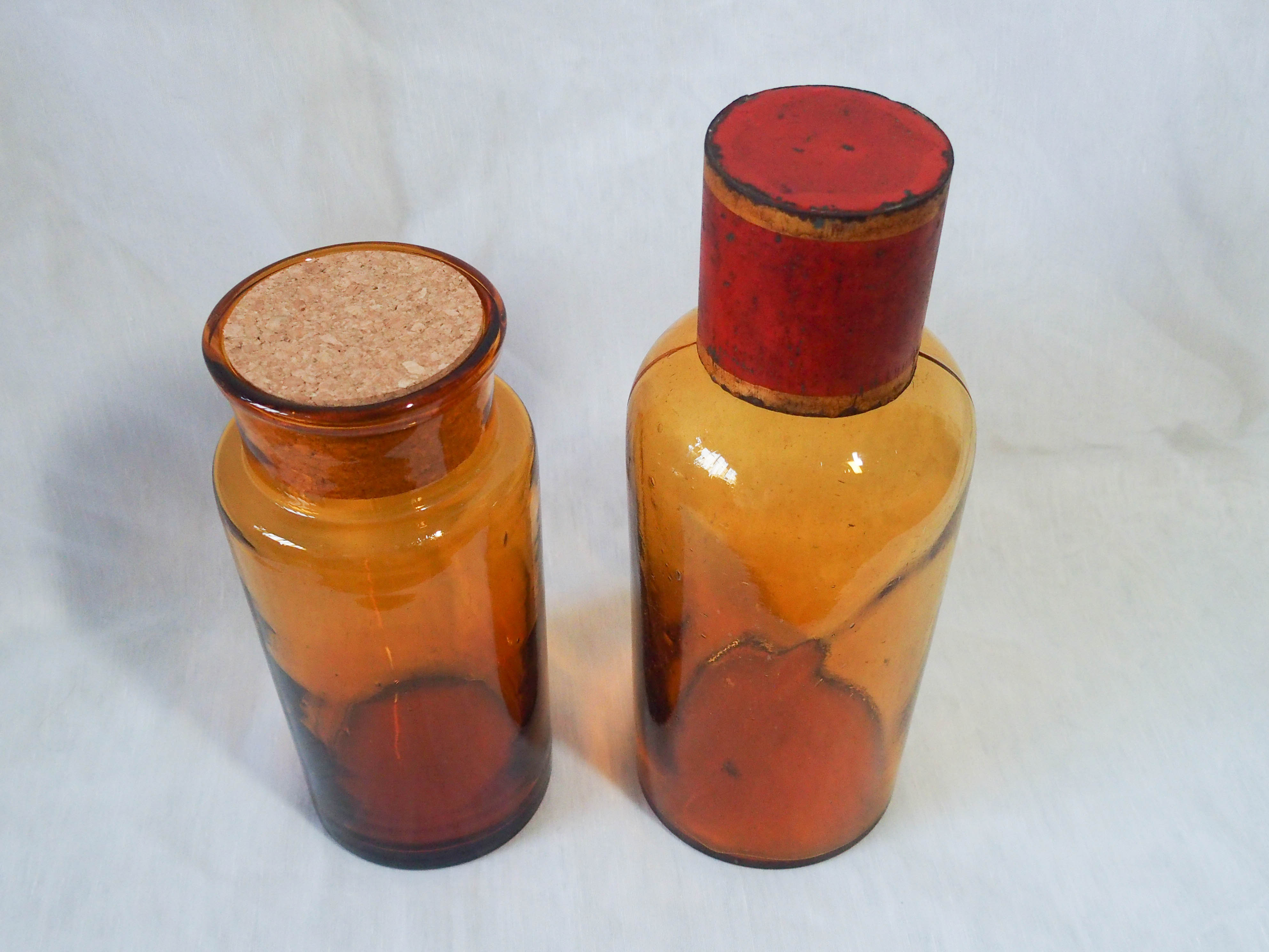Duo flacon et bocal à pharmacie en verre ambré