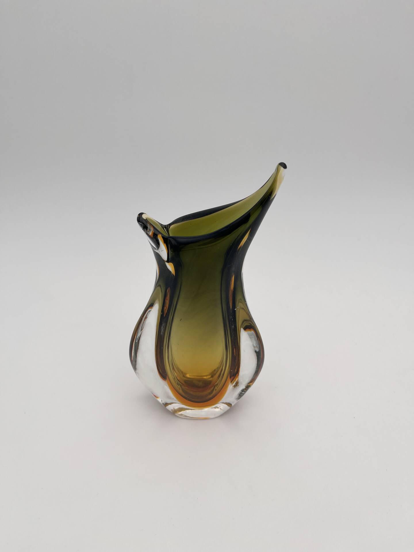 Sommerso Vase Flavio Poli Seguso Murano Green Amber Glass 1950