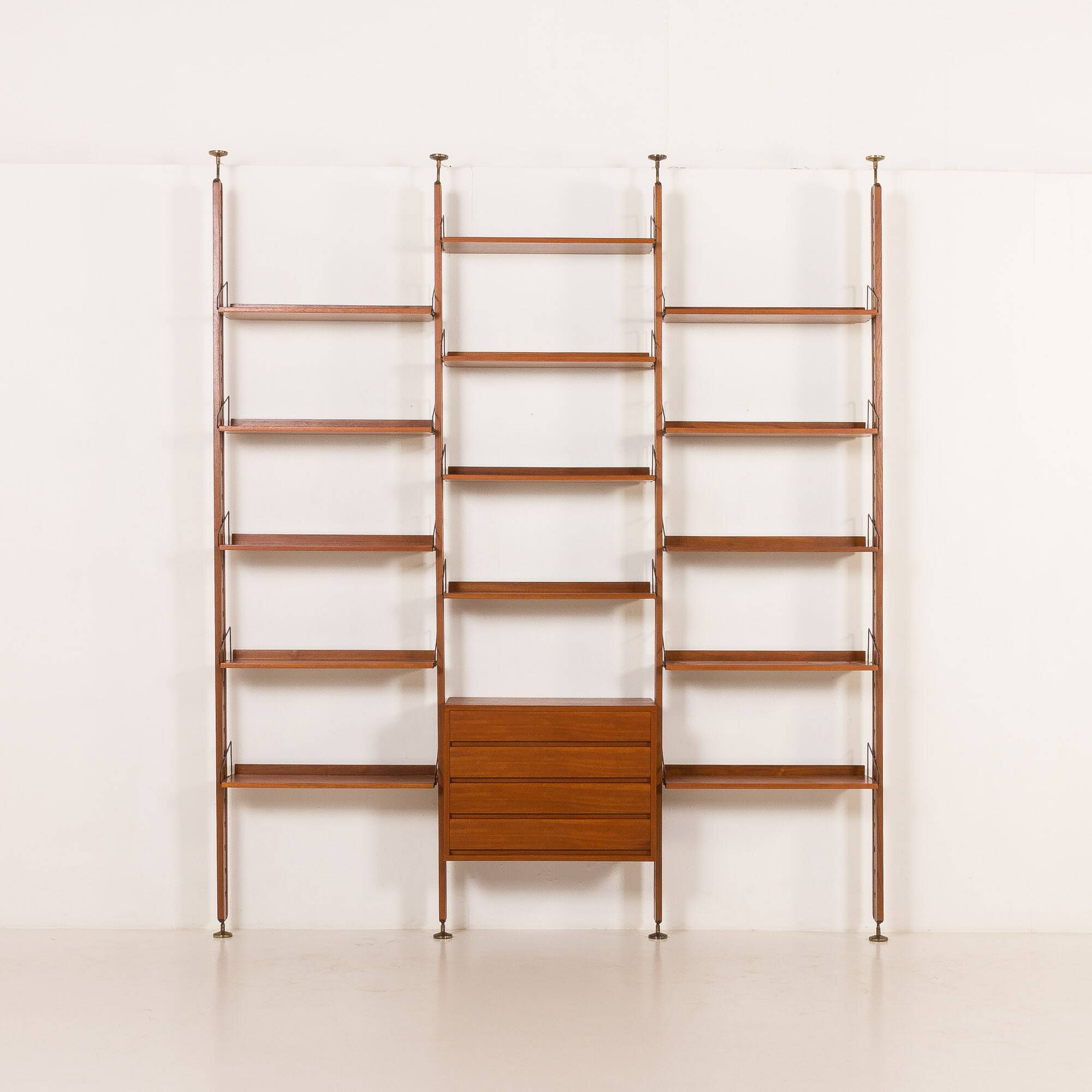 Italian mid century floor to ceiling teak wall unit or room divider, 1960