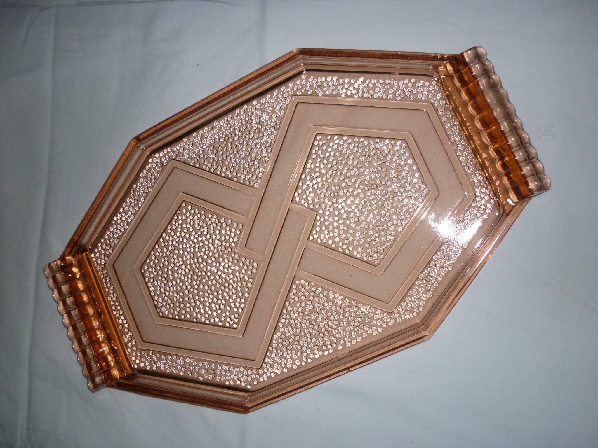 Art Deco pink glass transparent dish