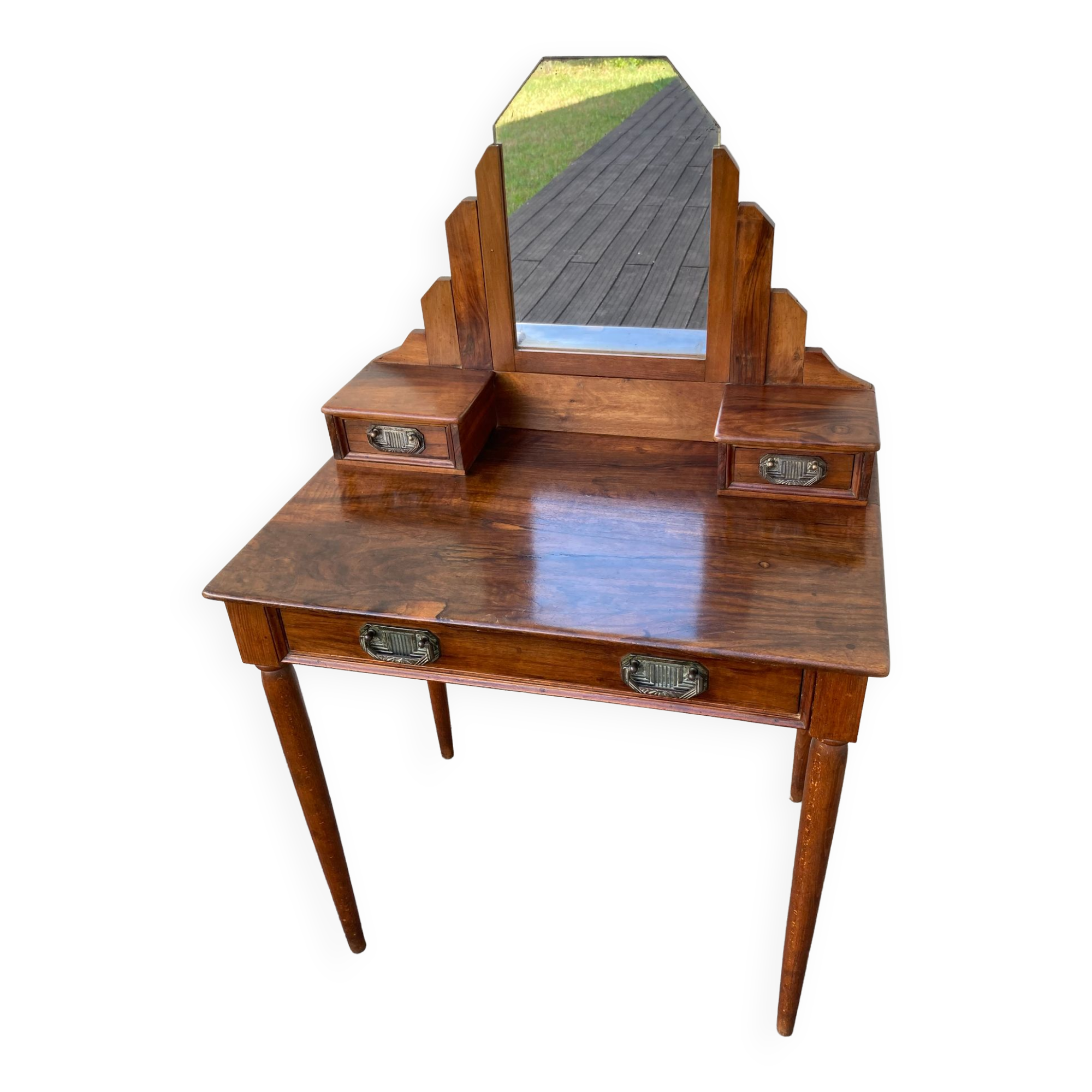 Polished 1930s walnut dressing table