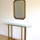 Modernist brass and glass console table & mirror. 1970s