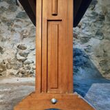 Vintage 1930s French bistro table – beech base, walnut top and nickel-plated stand