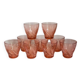 Neuf verres Vereco en verre Rose années 80