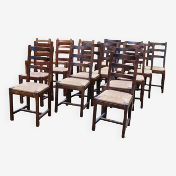 Suite of 17 straw chairs with high backs