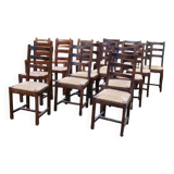 Suite of 17 straw chairs with high backs