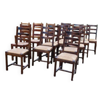 Suite of 17 straw chairs with high backs