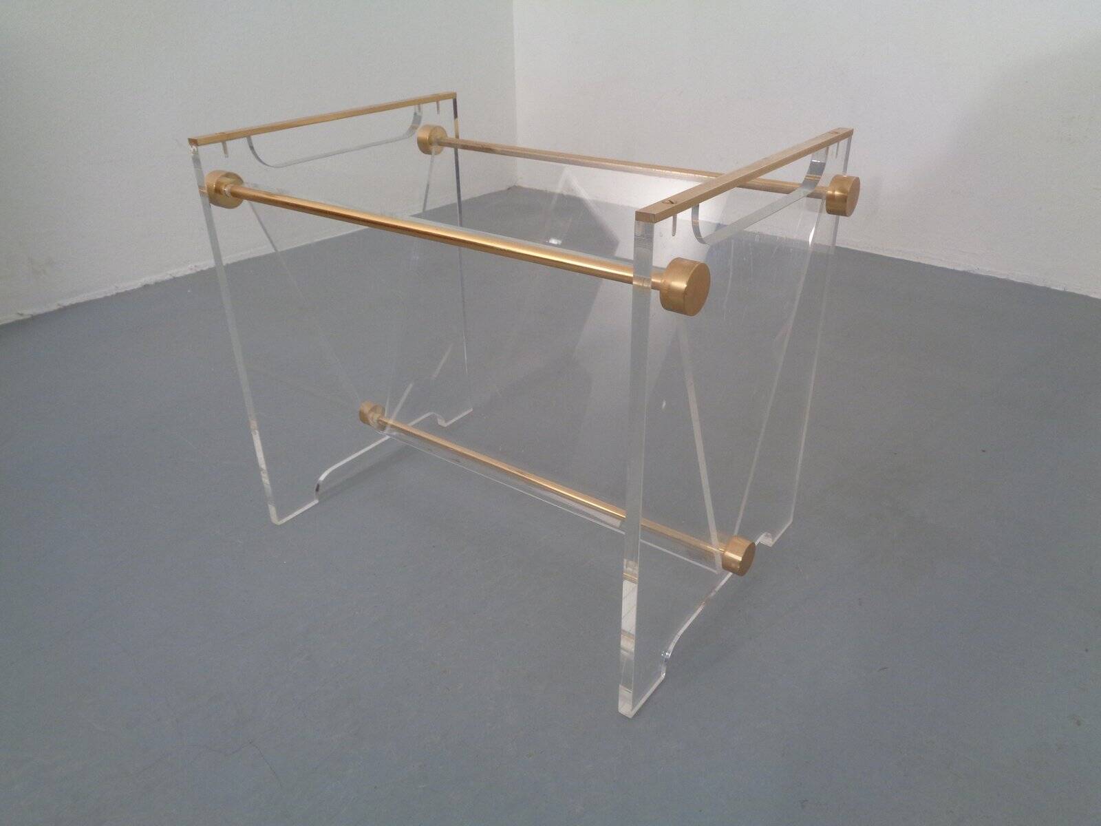 Italian acrylic glass and brass magazine rack, 1970s