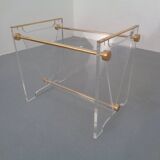 Italian acrylic glass and brass magazine rack, 1970s