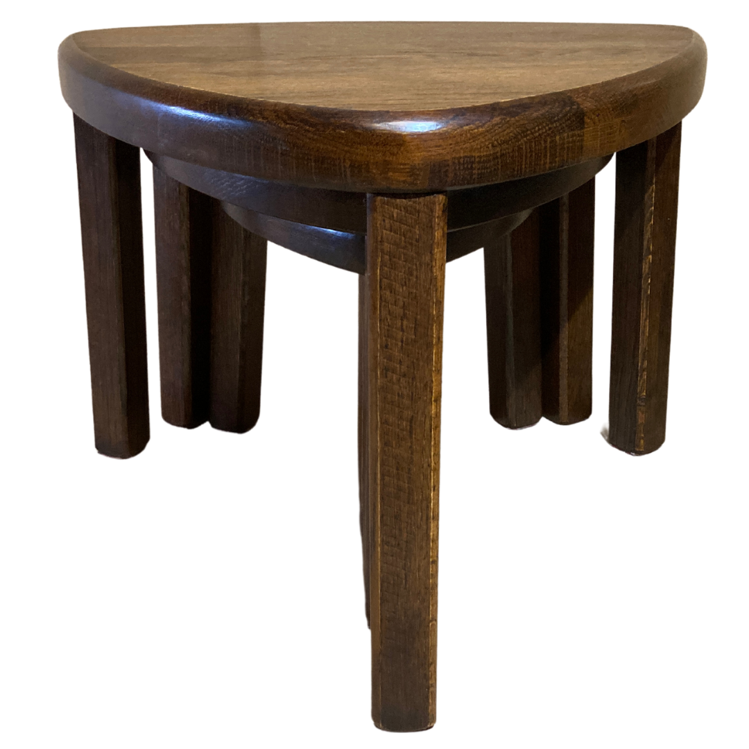 Brutalist oak organic curved oval side or nesting tables, Dutch ca 1960