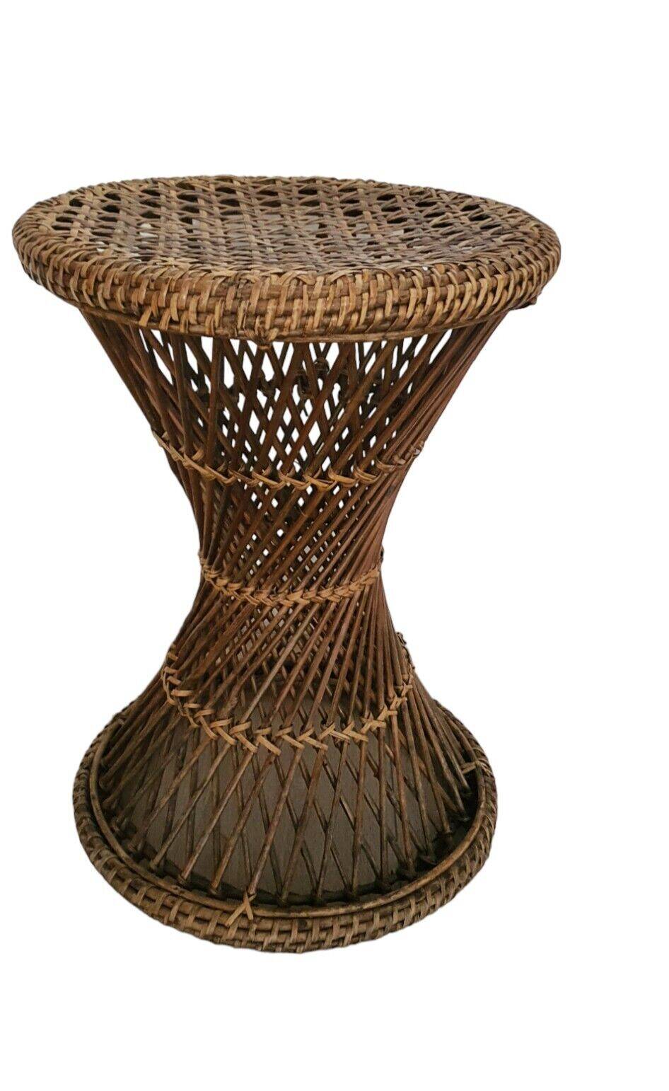 Old Diabolo Stool In Woven Rattan Year 60-70 Vintage Decoration