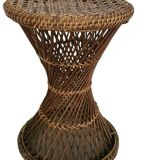 Old Diabolo Stool In Woven Rattan Year 60-70 Vintage Decoration
