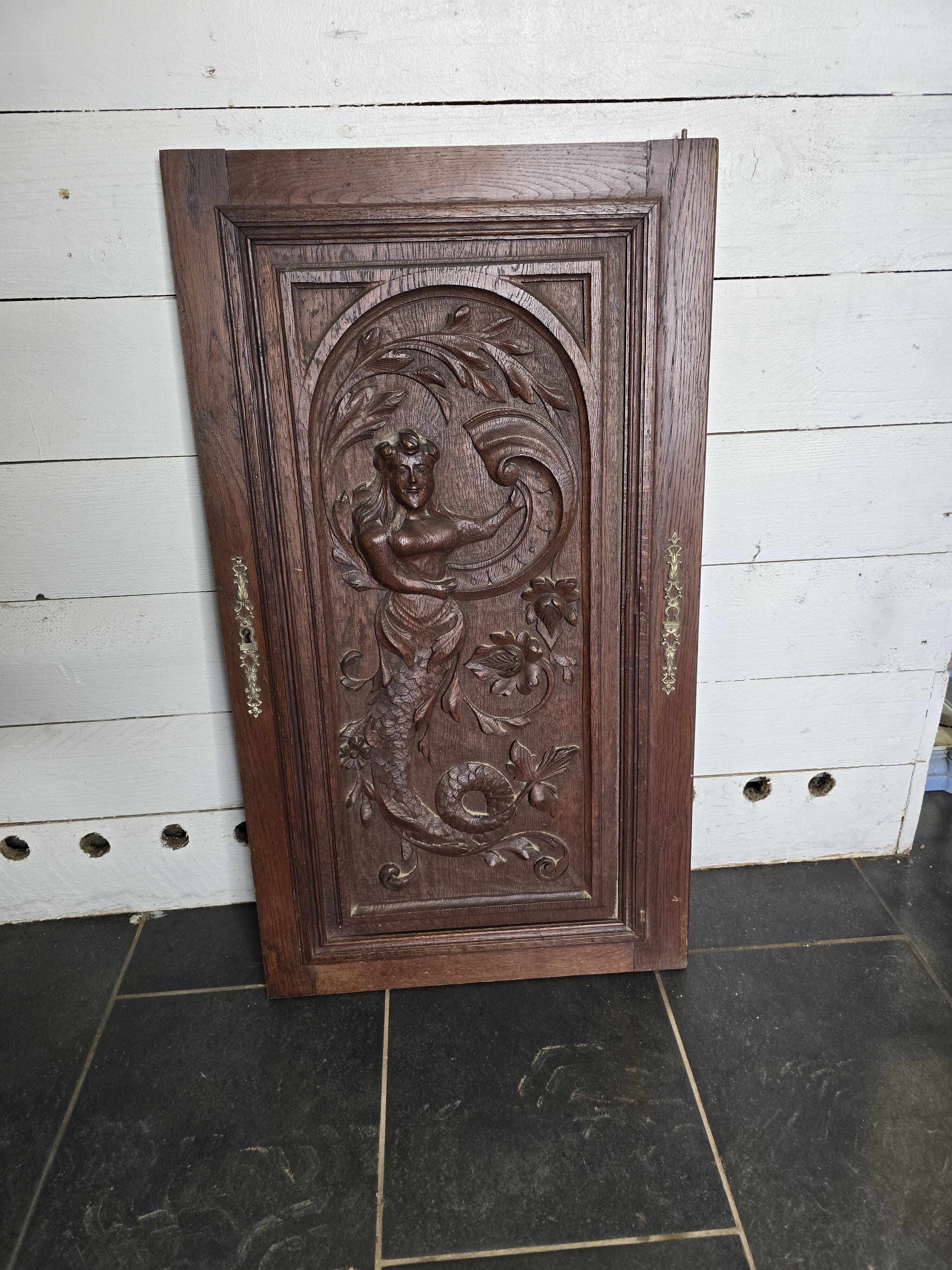 Old carved oak wooden door