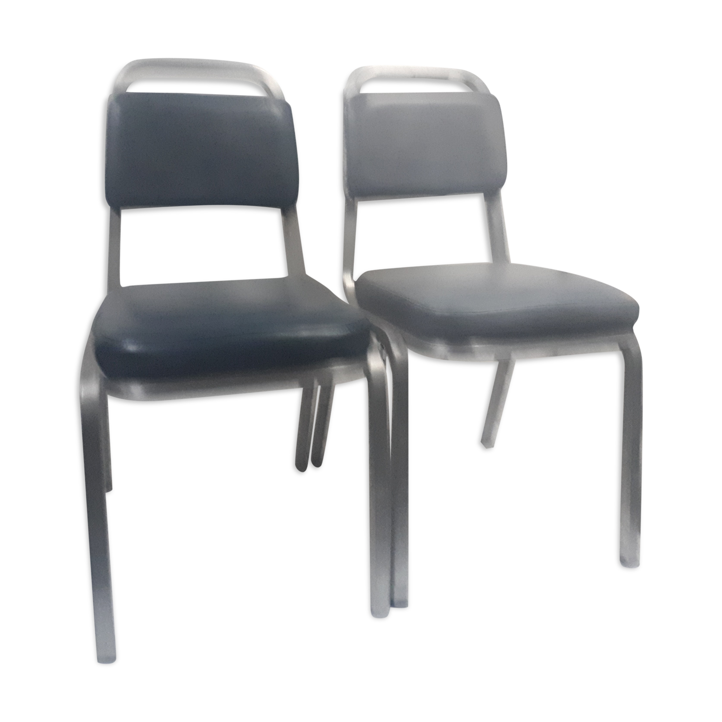 Pair chair desk conference aluminum skai grey vintage blue 1960