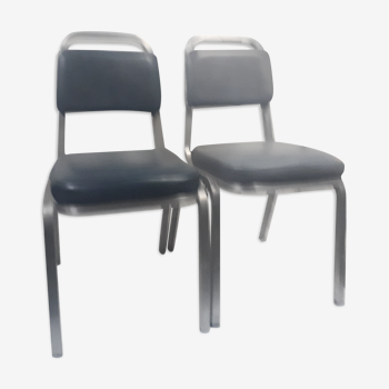 Pair chair desk conference aluminum skai grey vintage blue 1960