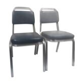 Pair chair desk conference aluminum skai grey vintage blue 1960