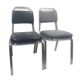 Pair chair desk conference aluminum skai grey vintage blue 1960