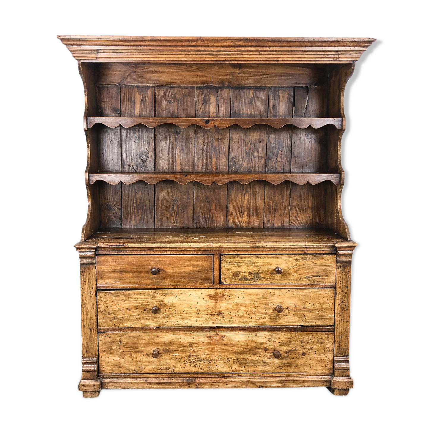Antique pine wooden pewter cupboard 19th century
