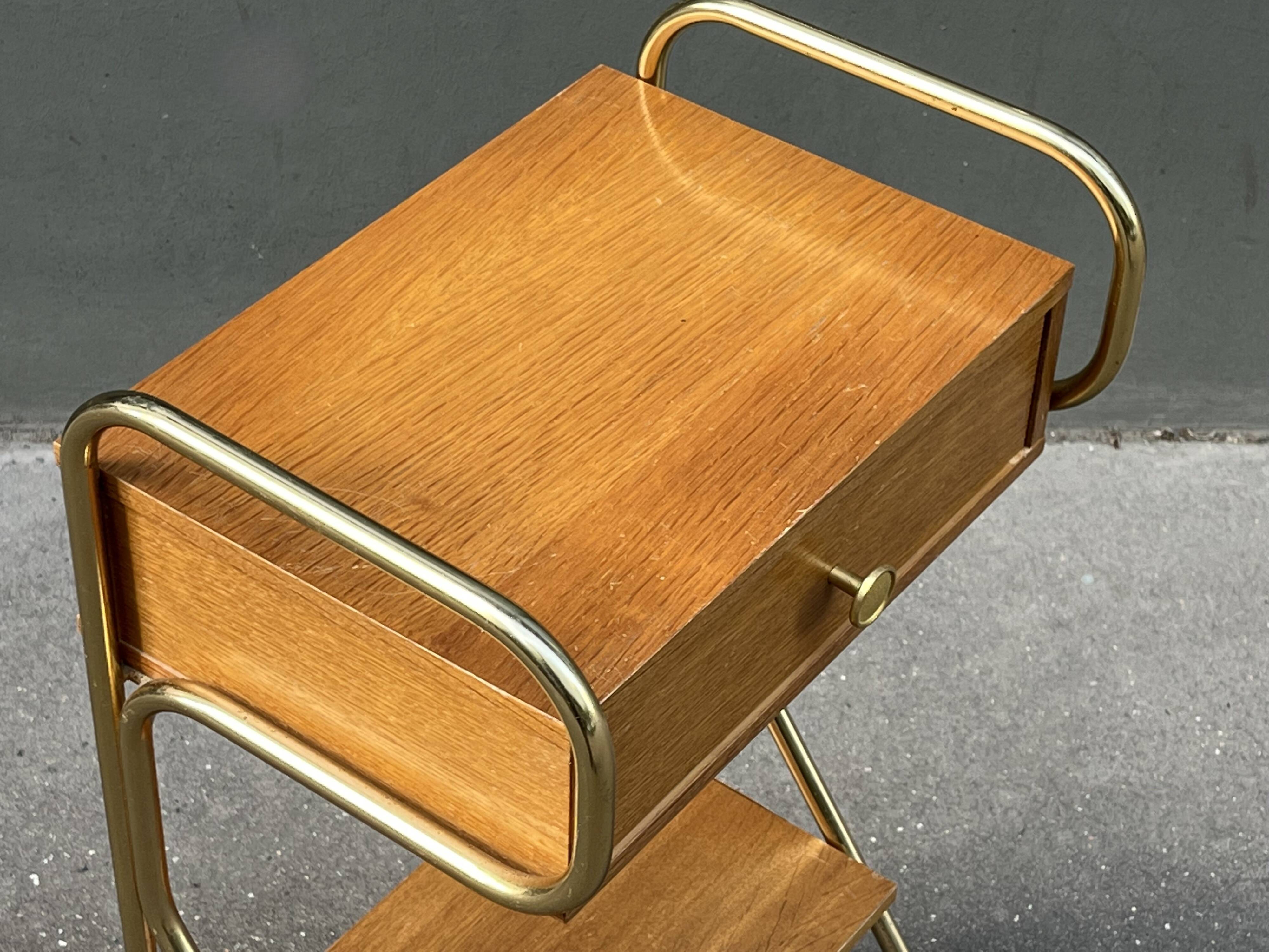 60s wooden and gold metal bedside table