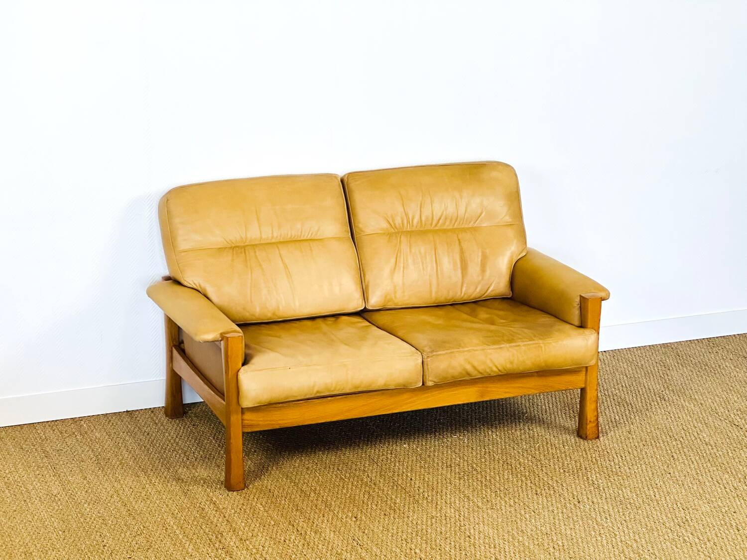 Salon complet en cuir camel 1960