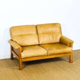 Salon complet en cuir camel 1960