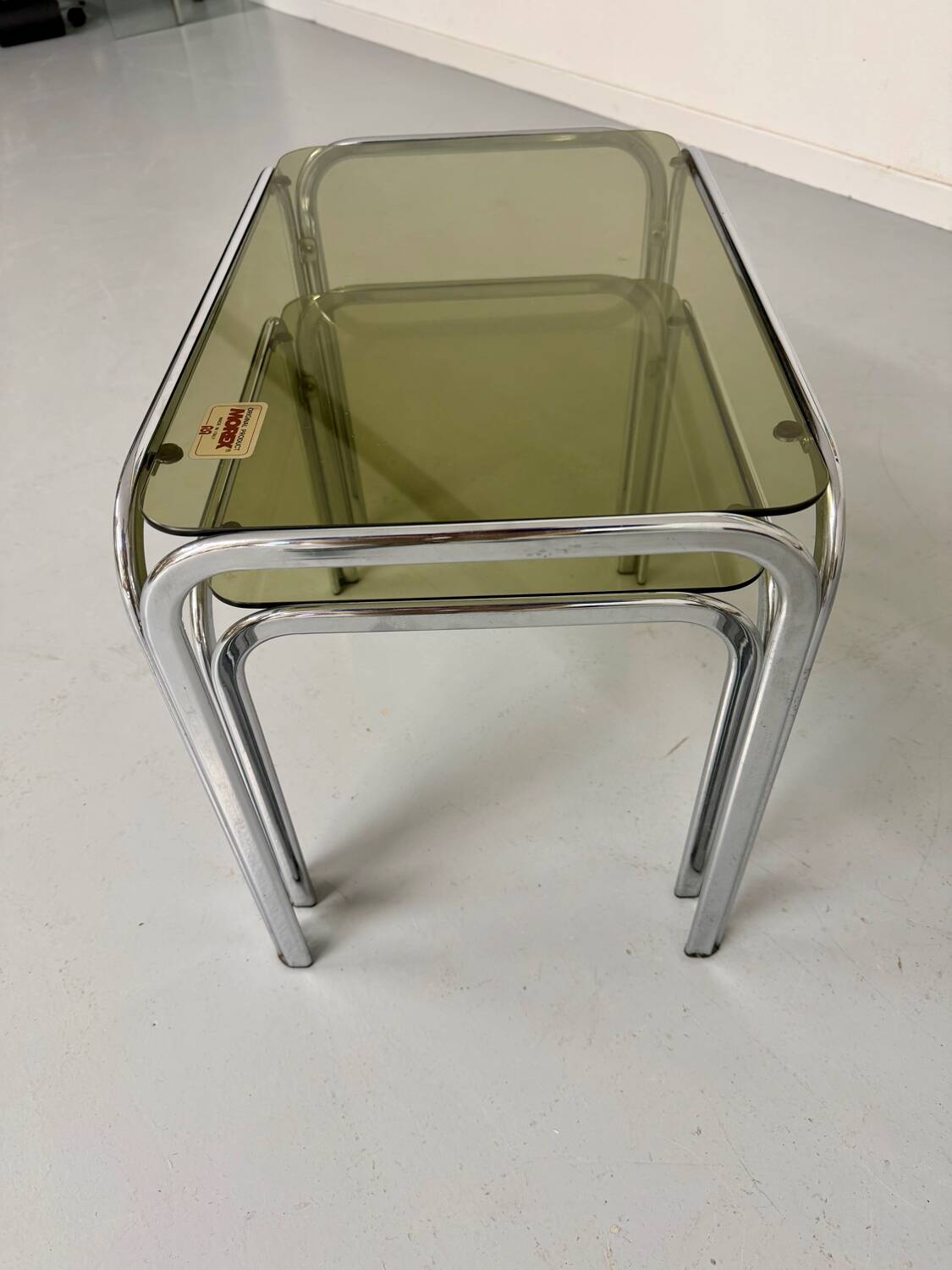 Morex nesting coffee table in metal and smoked glass, Italian design from the 1980s