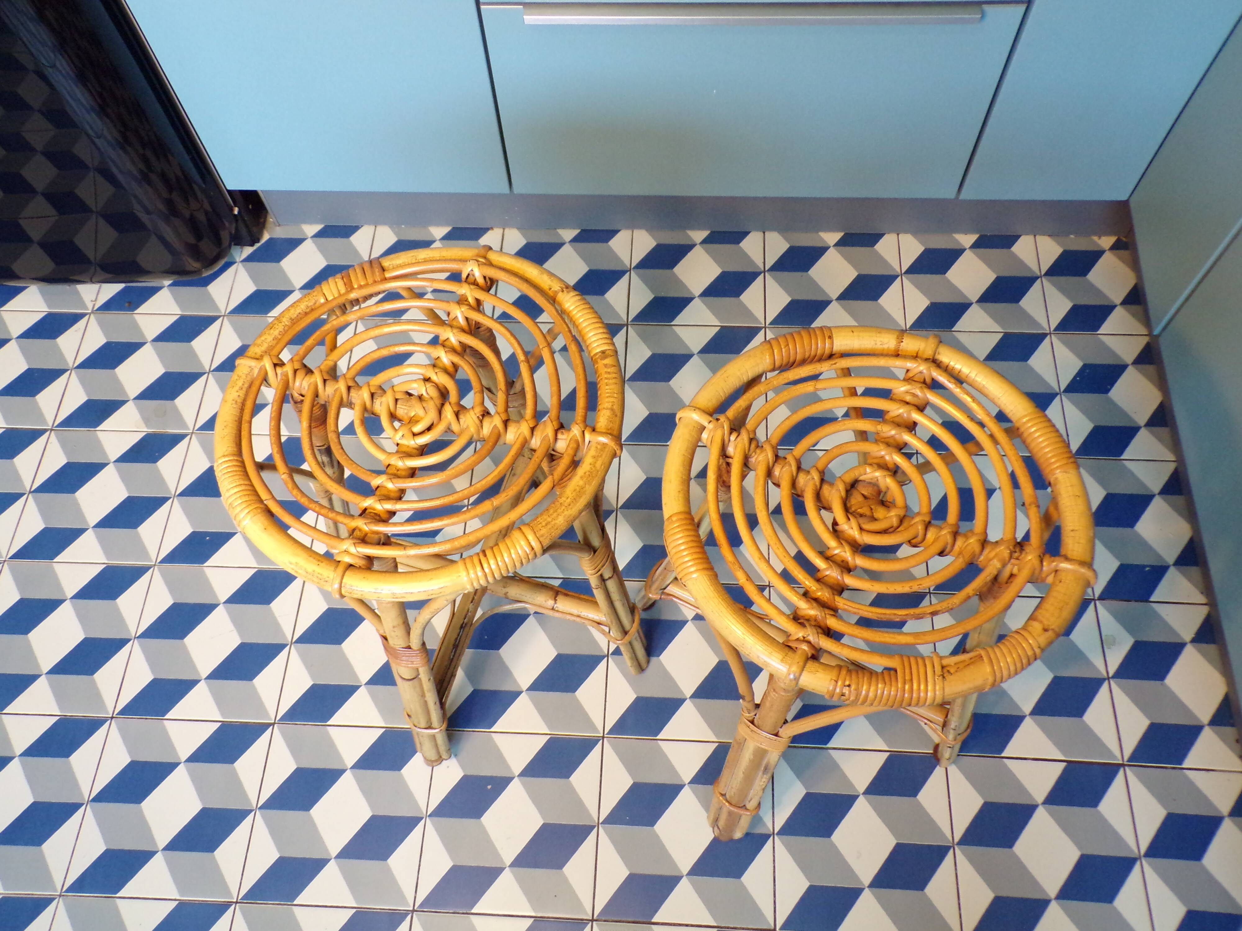 Pair of rattan stools