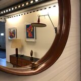 Miroir en cuir cognac Pizzetti, Italie années 1950