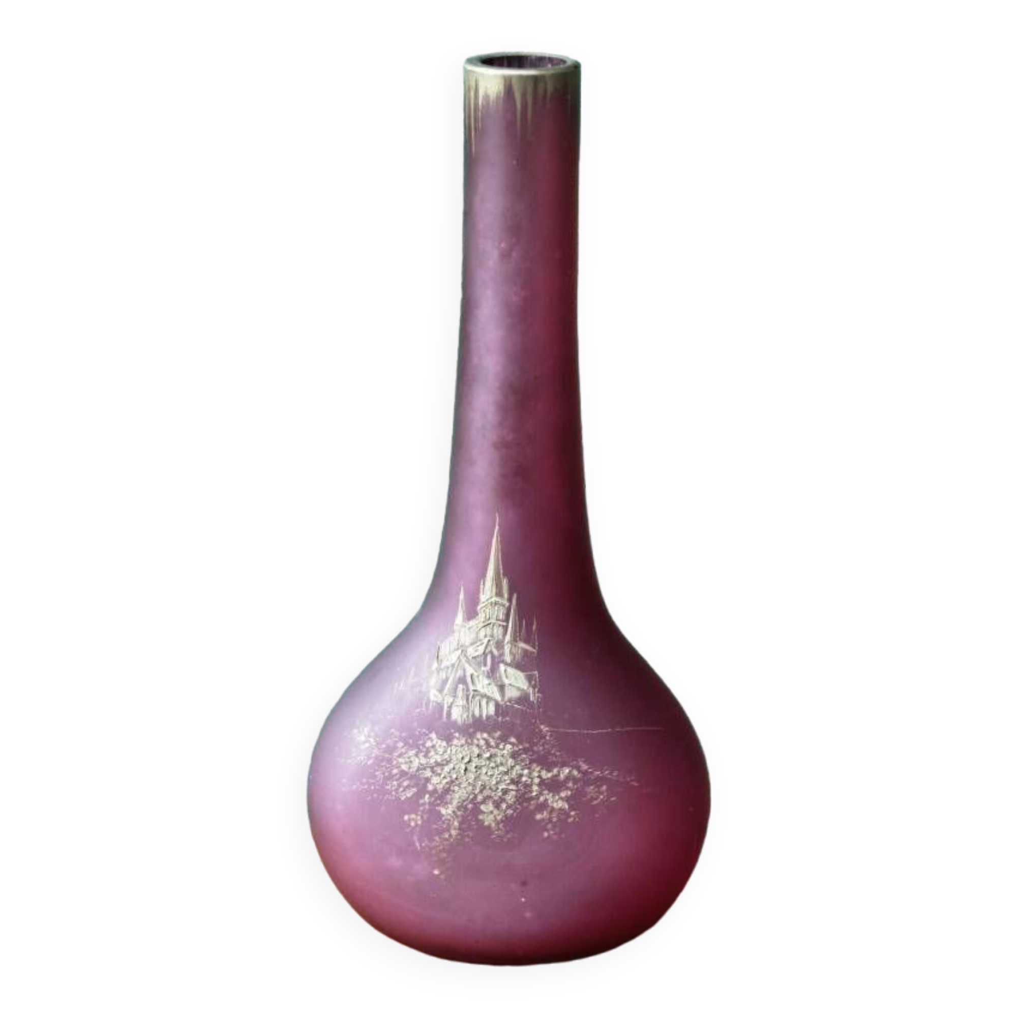 Blown soliflore vase in frosted glass, gold enameled
