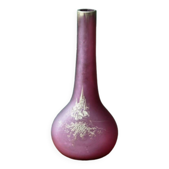 Blown soliflore vase in frosted glass, gold enameled