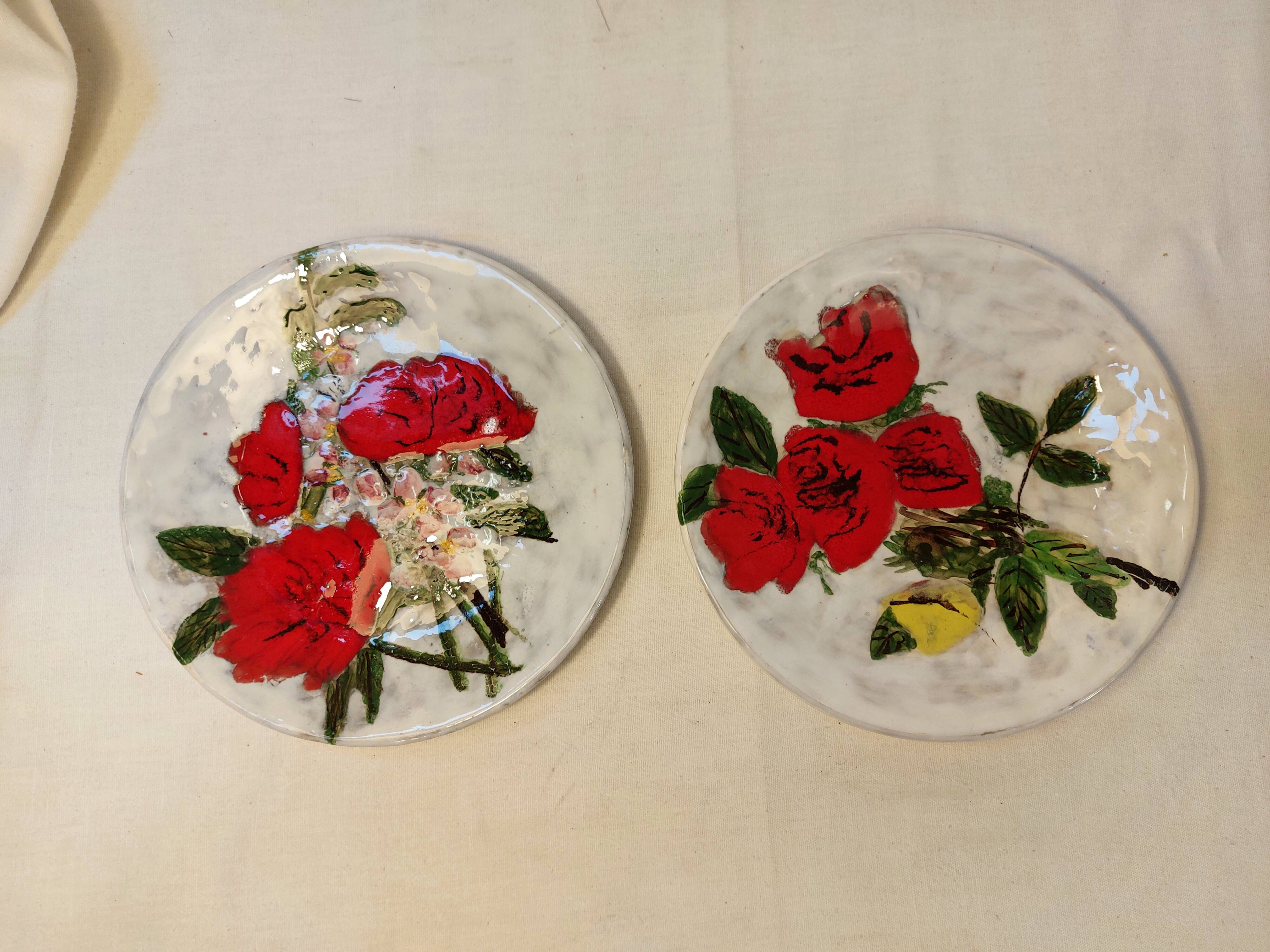 Set of 2 glazed ceramic dessert plates signed ZINGARO - Italy 1960s