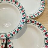 X5 hollow plate with green and red flowers -ceranord-made in france