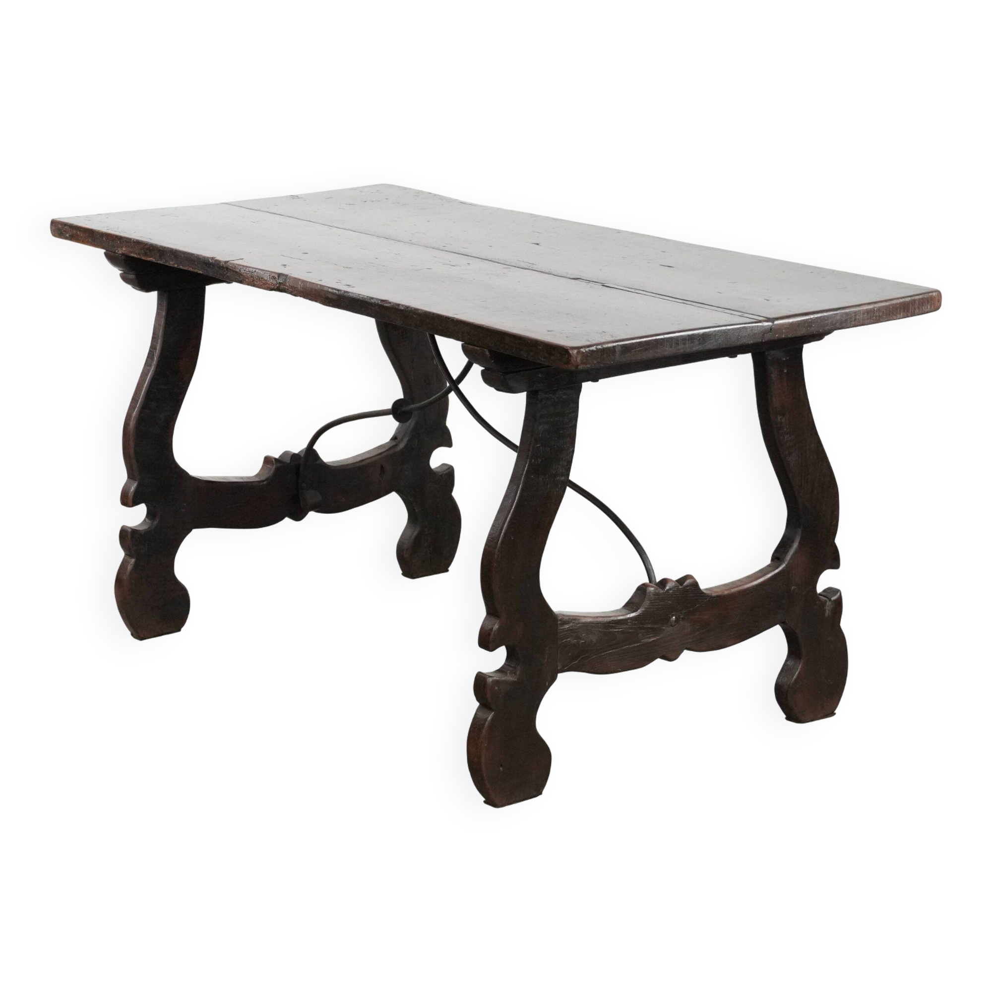 Antique Spanish table from the early 18th century with  a cast iron base