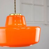 Mid-Century Modern Italian Orange Glass and Brass Pendant Lamp