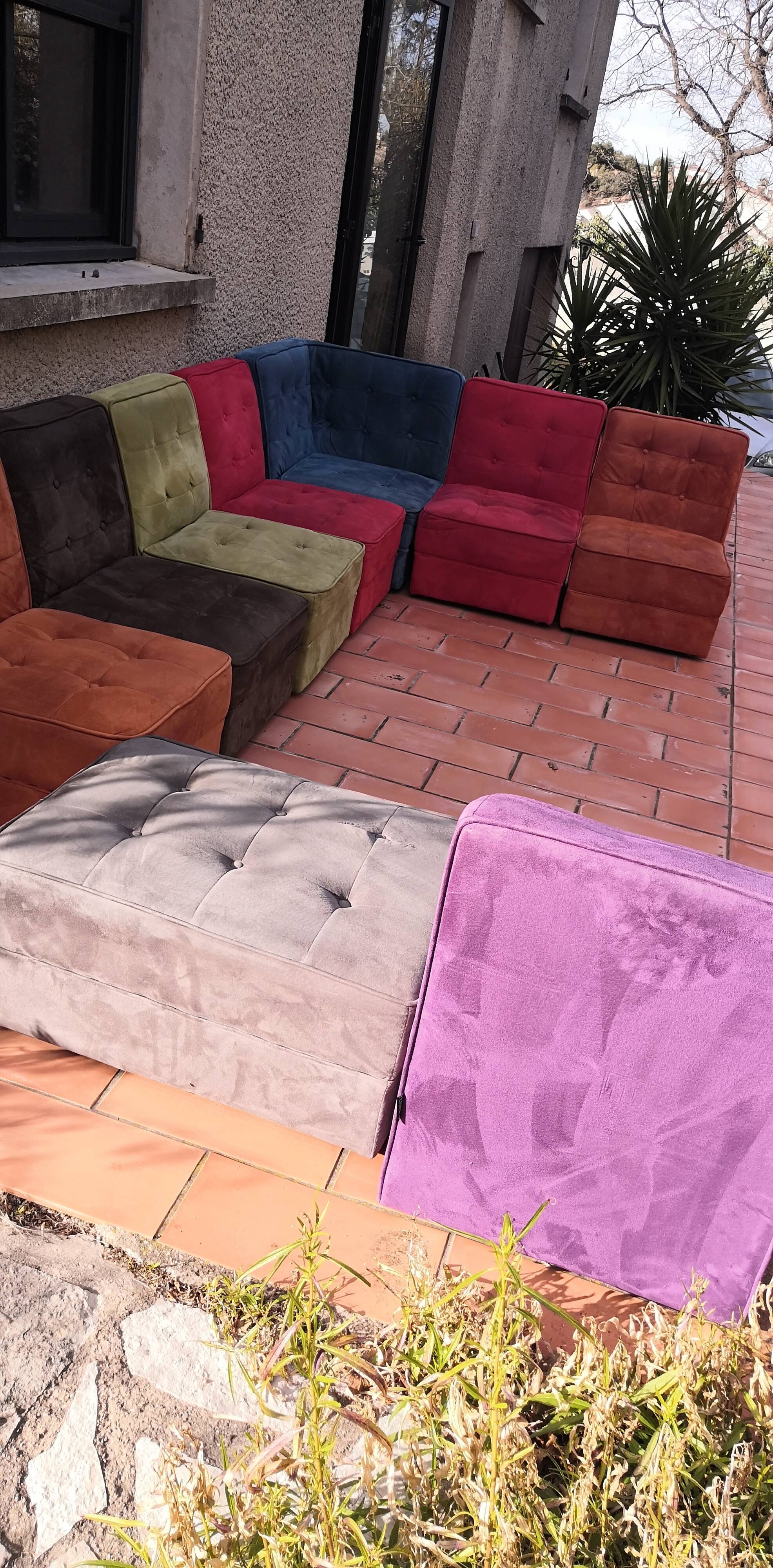 Modular vintage panoramic sofa 9 seats